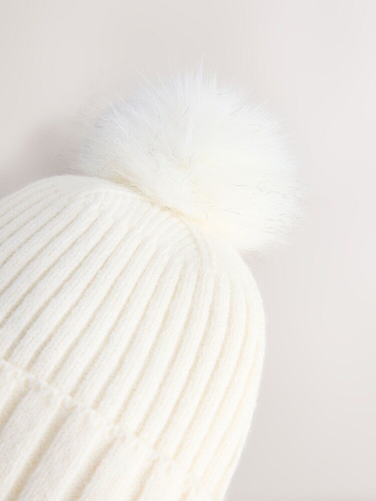 Ecru Rib Knit Pom Hat - Image 2 of 3