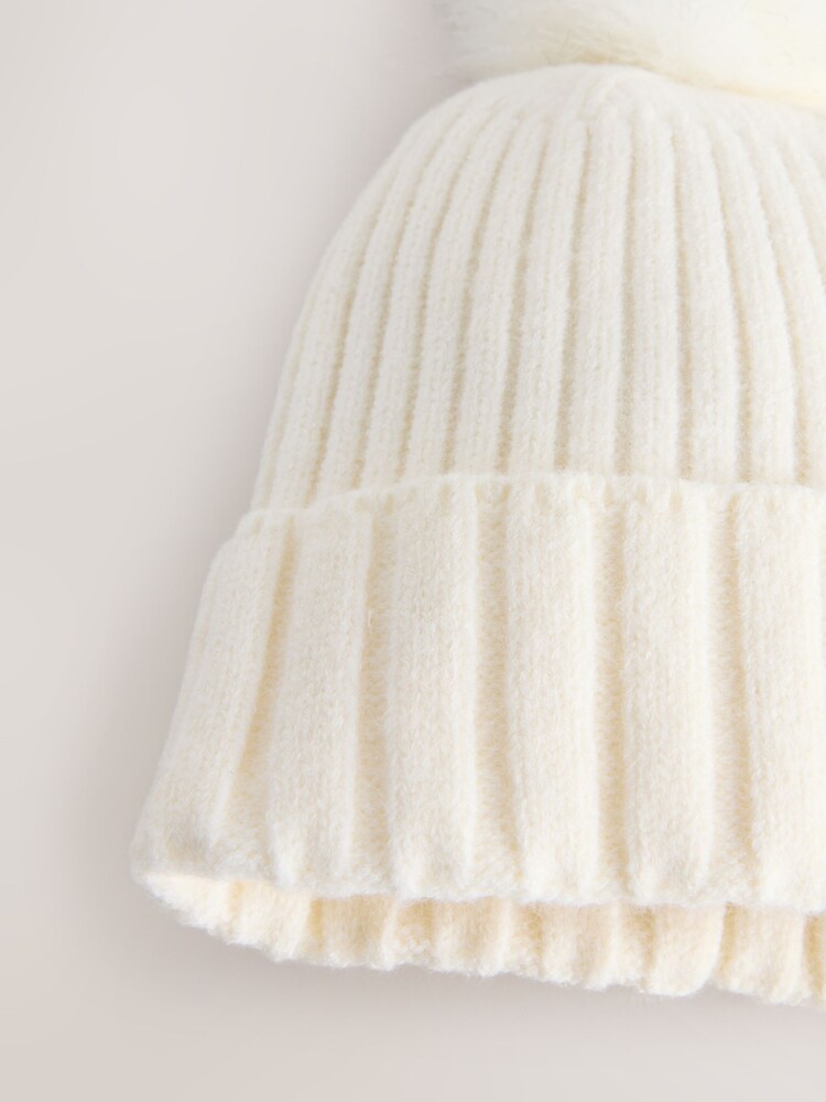 Ecru Rib Knit Pom Hat - Image 3 of 3