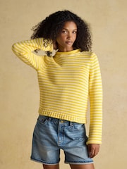Joules Yellow & White Striped Cotton Knitted Crew Neck Jumper - Image 1 of 8