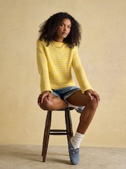 Joules Yellow & White Striped Cotton Knitted Crew Neck Jumper - Image 3 of 8
