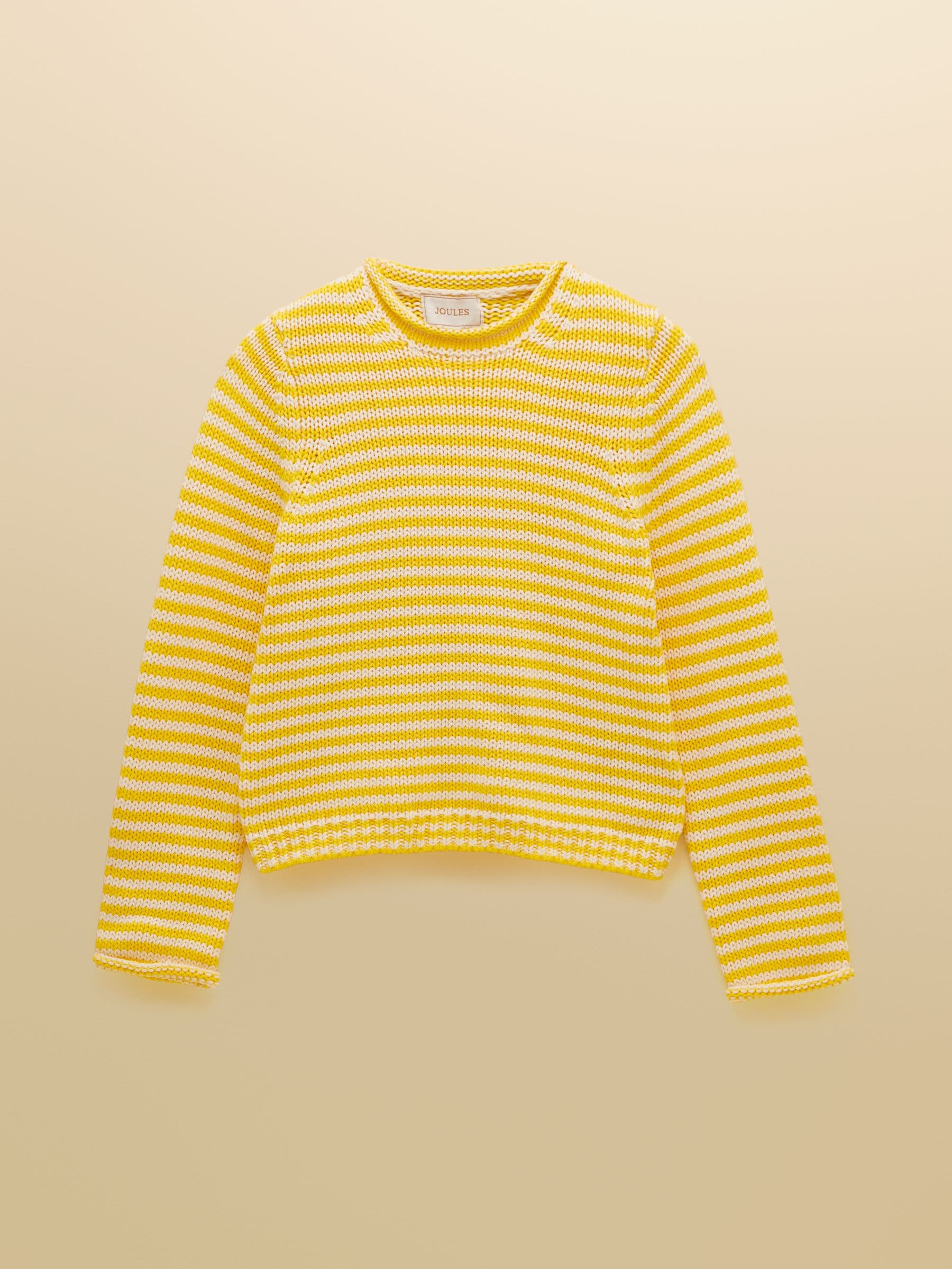 Buy Joules Yellow & White Striped Cotton Crew Neck Jumper from