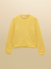 Joules Yellow & White Striped Cotton Knitted Crew Neck Jumper - Image 8 of 8