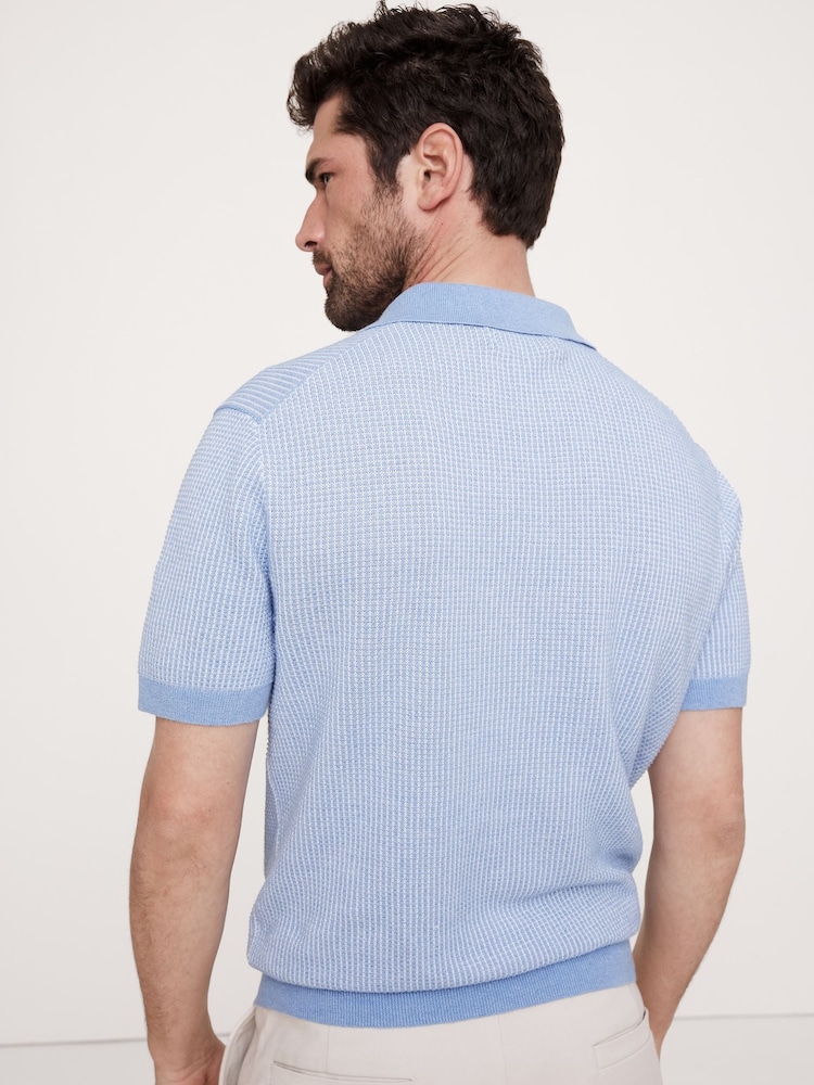 modra - Banana Republic polo pulover iz bombaža in lana Johnny-collar - Slika 2 iz 4 modra - Banana Republic polo pulover iz bombaža in lana Johnny-collar - Slika 2 iz 4