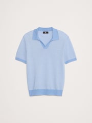 Banana Republic Blue Cotton-Linen Johnny-Collar Polo Jumper - Image 4 of 4