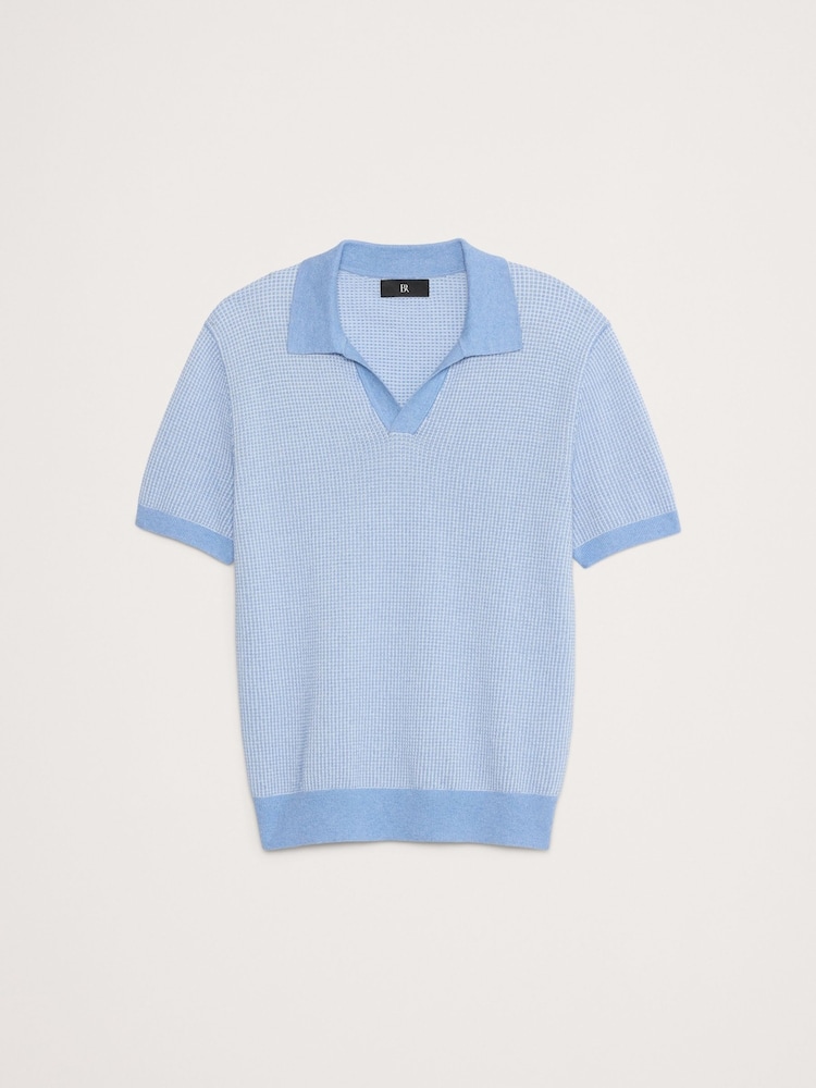 Banana Republic Blue Cotton-Linen Johnny-Collar Polo Jumper - Image 4 of 4