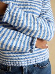Joules Blue & White Striped Cotton Knitted Crew Neck Jumper - Image 5 of 8