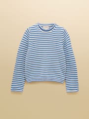 Joules Blue & White Striped Cotton Knitted Crew Neck Jumper - Image 8 of 8