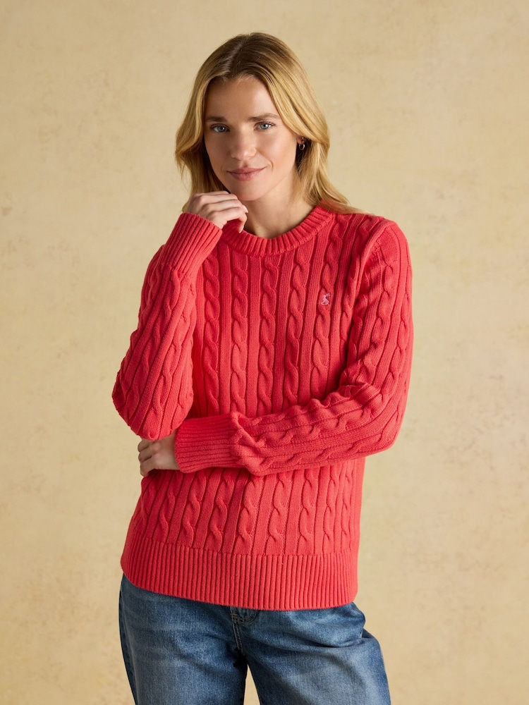 Joules Classic Cable Red Cotton Crew Neck Jumper - Image 1 of 8 Joules Classic Cable Red Cotton Crew Neck Jumper - Image 1 of 8