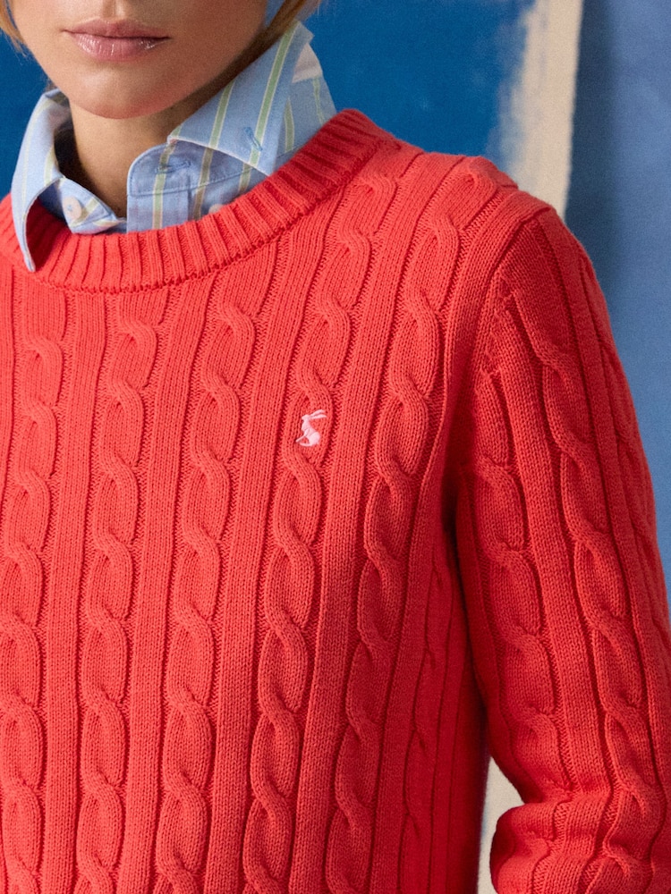 Joules Classic Cable Red Cotton Crew Neck Jumper - Image 11 of 11