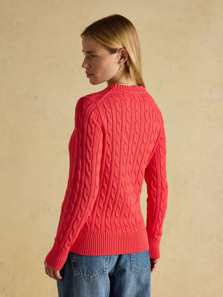 Joules Classic Cable Red Cotton Crew Neck Jumper - Image 2 of 8 Joules Classic Cable Red Cotton Crew Neck Jumper - Image 2 of 8