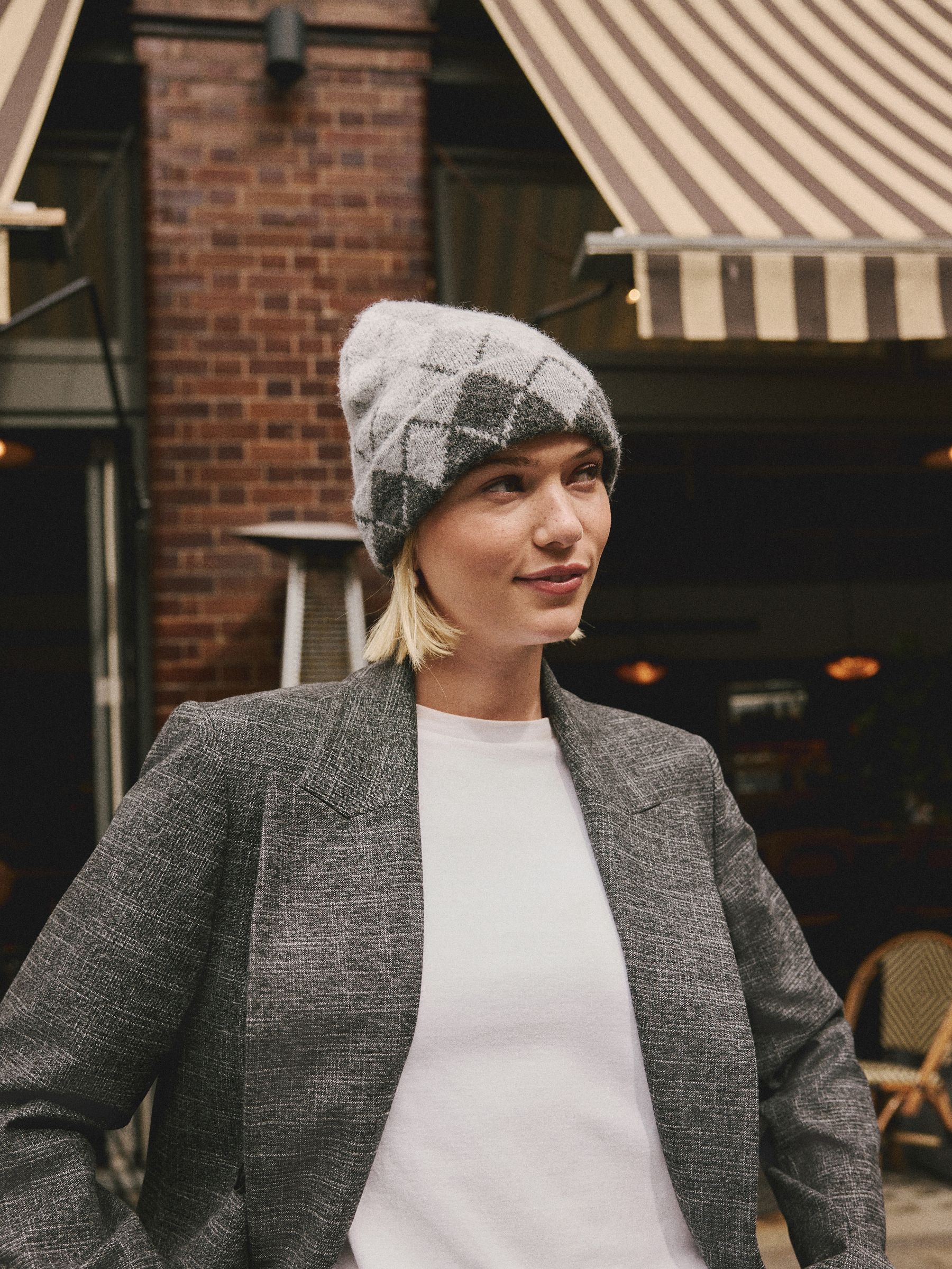 Buy Grey Argyle Knitted Beanie from Next Australia