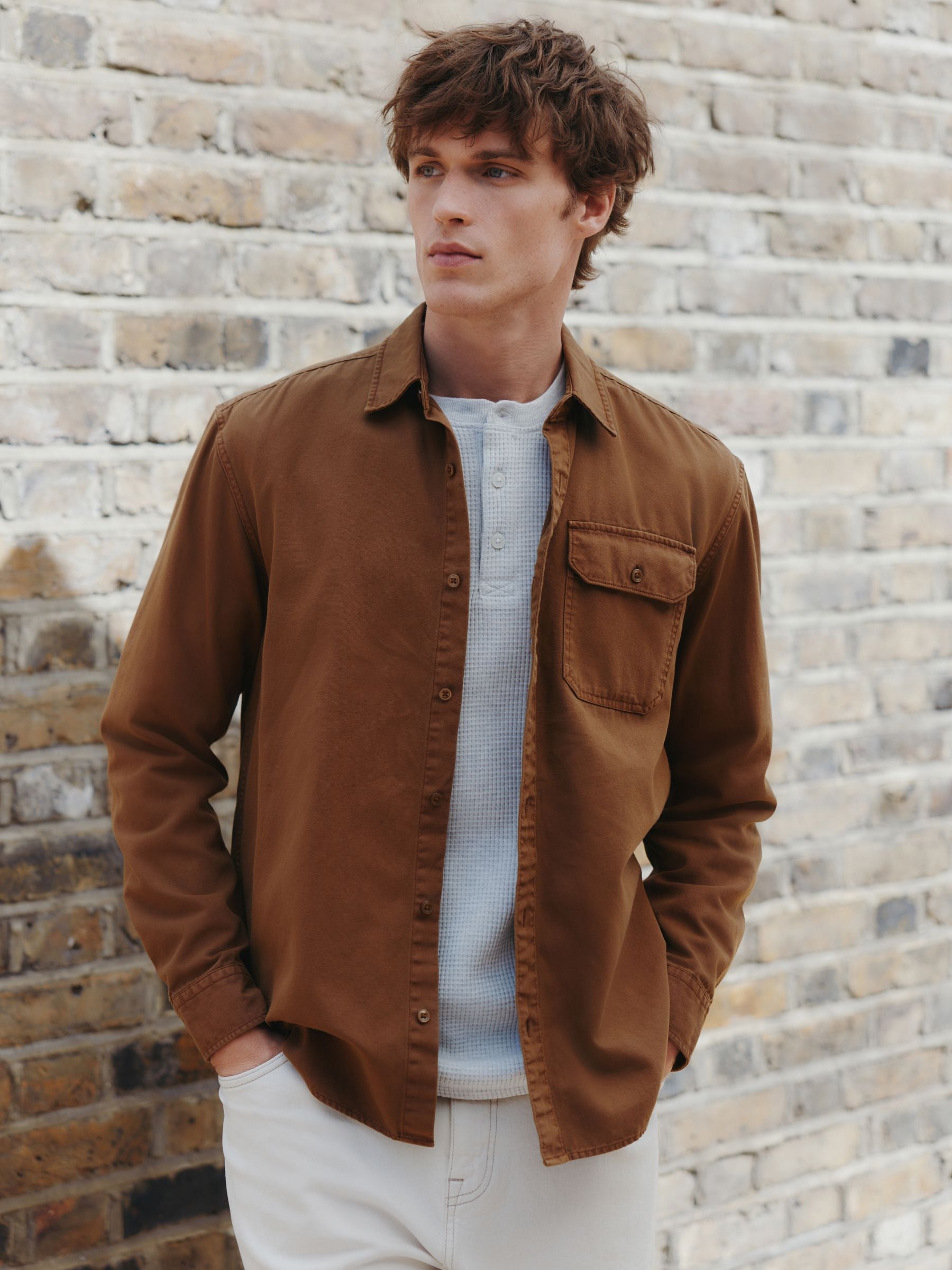 Buy Tan Brown Long Sleeve Garment Dyed Oxford Shirt from Next USA