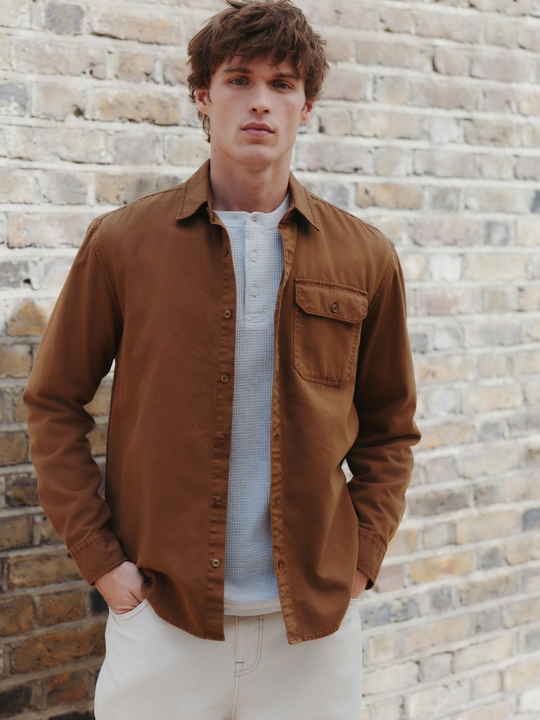Buy Tan Brown Long Sleeve Garment Dyed Oxford Shirt from Next USA