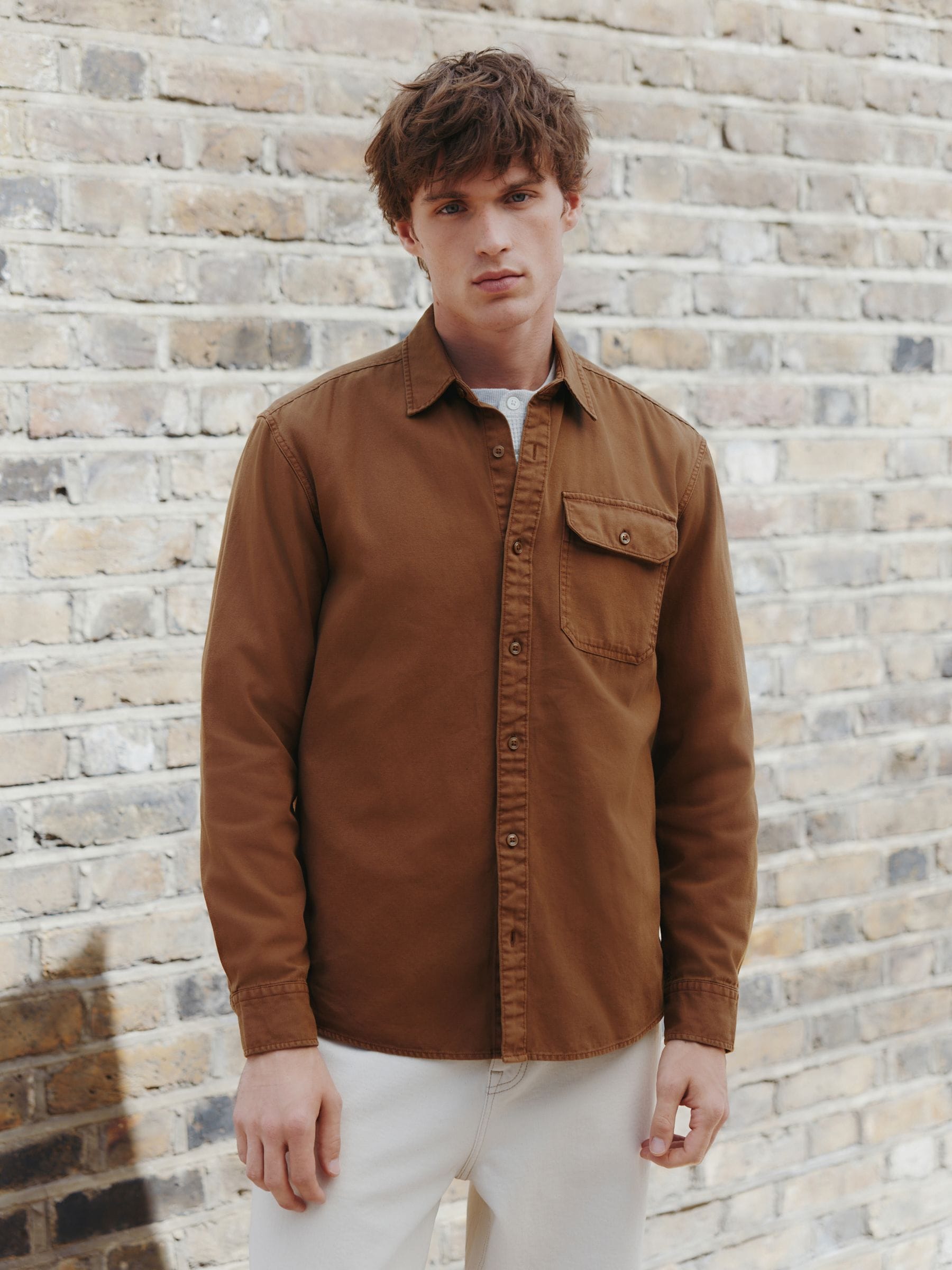 Buy Tan Brown Long Sleeve Garment Dyed Oxford Shirt from Next USA