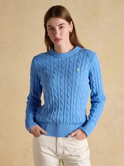 Joules Classic Cable Blue Cotton Crew Neck Jumper - Image 1 of 7