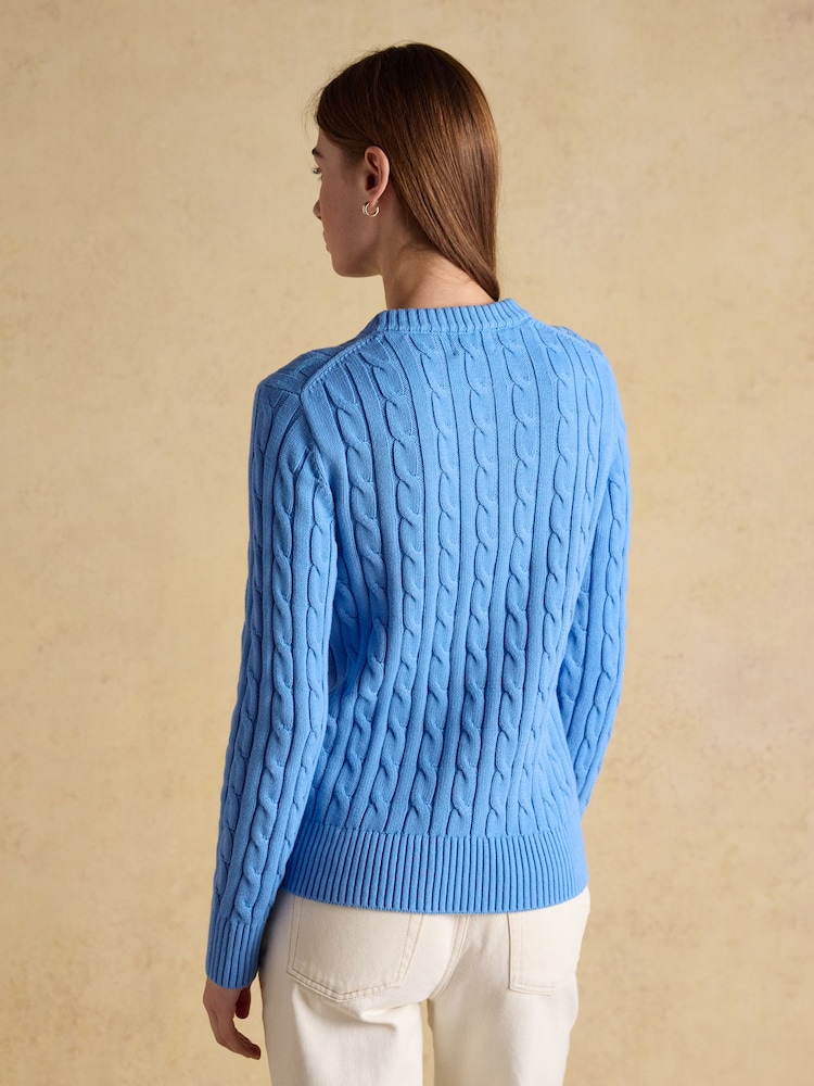 Joules Classic Cable Blue Cotton Crew Neck Jumper - Image 2 of 7