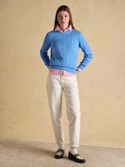 Joules Classic Cable Blue Cotton Crew Neck Jumper - Image 3 of 7