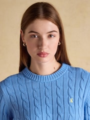 Joules Classic Cable Blue Cotton Crew Neck Jumper - Image 4 of 7