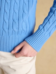 Joules Classic Cable Blue Cotton Crew Neck Jumper - Image 5 of 7