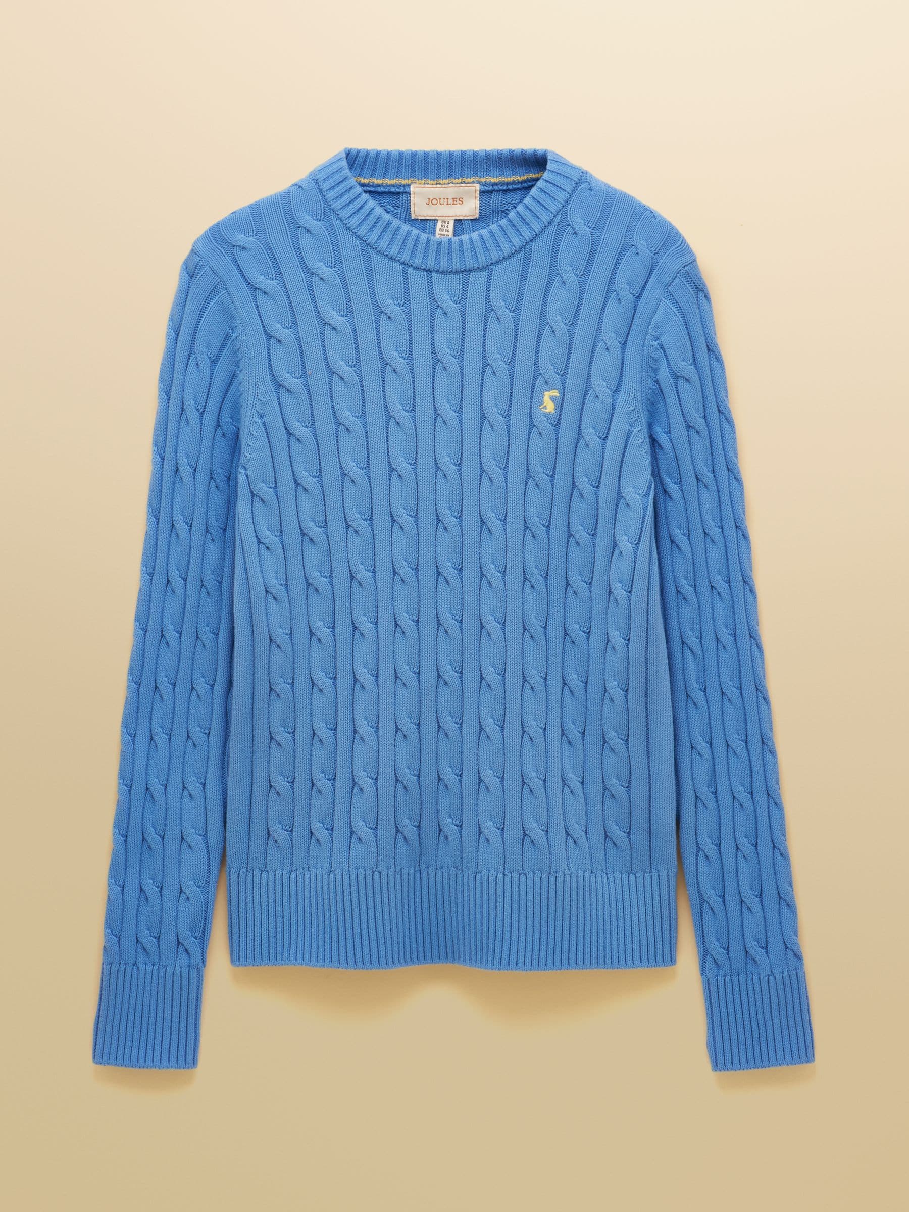 Buy Joules Classic Blue Crew Neck Cotton Cable Knit Jumper from