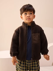 Chocolate Brown Plain Funnel Neck Fleece Zip Through (3mths-7yrs) - Image 3 of 9