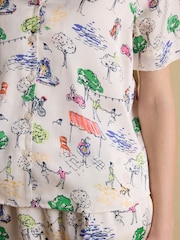 Joules Cream Fiesta Scene Short Satin Pyjama Set - Image 11 of 12