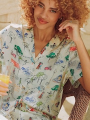 Joules Cream Fiesta Scene Short Satin Pyjama Set - Image 2 of 12