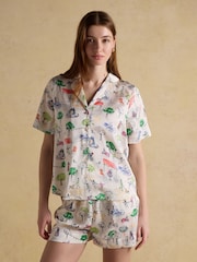 Joules Cream Fiesta Scene Short Satin Pyjama Set - Image 3 of 12