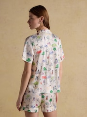 Joules Cream Fiesta Scene Short Satin Pyjama Set - Image 4 of 12