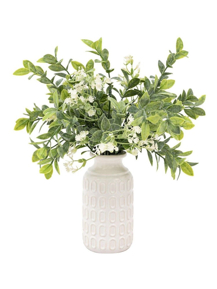 Gallery Home White Faux Retro Vase with Meadown Foliage - Image 4 of 4