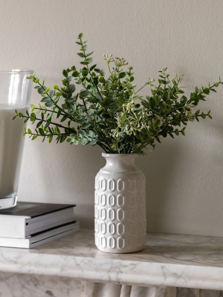 Gallery Home White Faux Retro Vase with Eucalyptus - Image 1 of 6