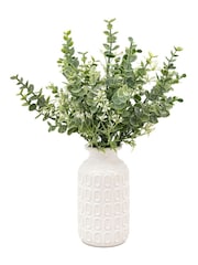 Gallery Home White Faux Retro Vase with Eucalyptus - Image 4 of 6