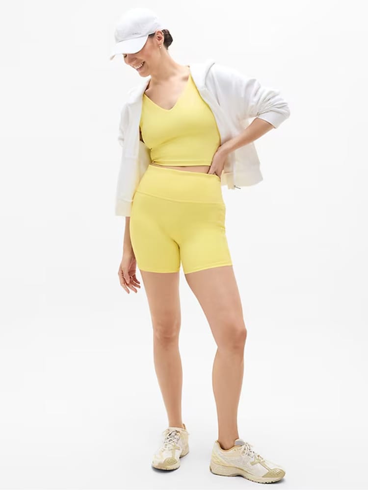 Athleta Yellow Salutation Stash High Rise 5" Shorts - Image 1 of 1