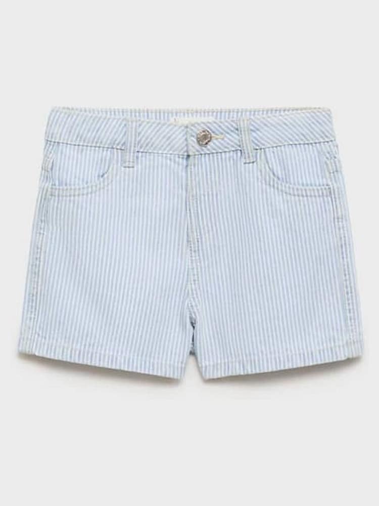 Mango Blue Stripe 100% Cotton Denim Shorts - Image 1 of 3
