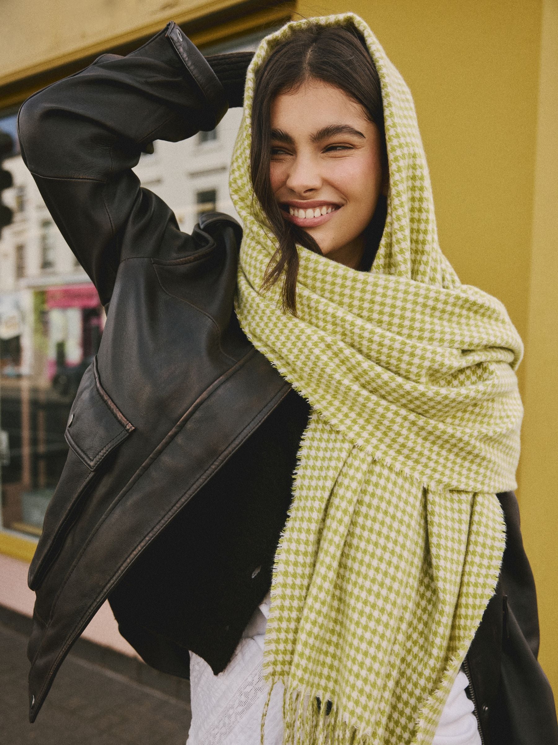 Buy Lime Green Houndstooth Midweight Scarf from the Next UK online