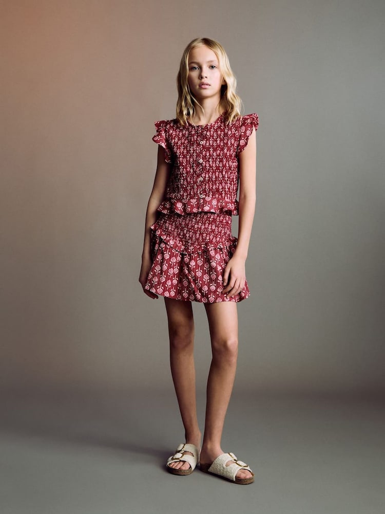 Mango Pink Ruffled Gathered Mini Skirt - Image 1 of 4 Mango Pink Ruffled Gathered Mini Skirt - Image 1 of 4