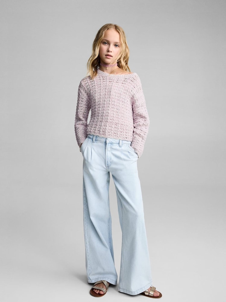 Mango Purple Openwork Knit Sweater - Image 1 of 5 Mango Purple Openwork Knit Sweater - Image 1 of 5