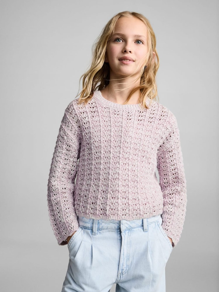 Mango Purple Openwork Knit Sweater - Image 2 of 5 Mango Purple Openwork Knit Sweater - Image 2 of 5