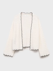 Mango White Contrast Trims Knitted 100% Cotton Cardigan - Image 2 of 4