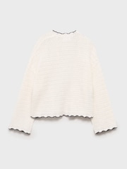 Mango White Contrast Trims Knitted 100% Cotton Cardigan - Image 3 of 4