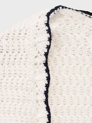 Mango White Contrast Trims Knitted 100% Cotton Cardigan - Image 4 of 4