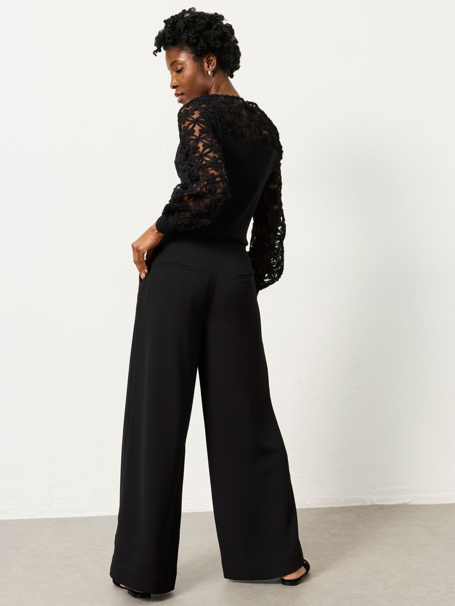 Buy FatFace Julia Black Satin Back Crepe Wide Leg Trouser from the