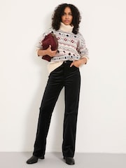 FatFace Elise Black Wide Leg Velvet Trouser - Image 3 of 5