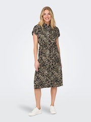 ONLY Animal Leopard Print Belted Midi Shirt Dress - Image 2 of 6