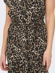 ONLY Animal Leopard Print Belted Midi Shirt Dress - Image 4 of 6