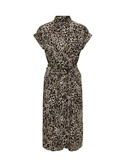 ONLY Animal Leopard Print Belted Midi Shirt Dress - Image 5 of 6