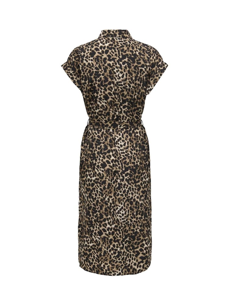 ONLY Animal Leopard Print Belted Midi Shirt Dress - Image 6 of 6