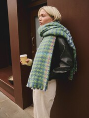 Blue/Green Dogstooth Midweight Scarf - Image 1 of 5