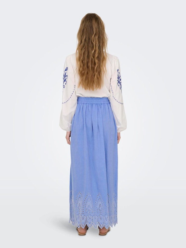 ONLY Blue Broderie Edge 100% Cotton Maxi Skirt - Image 2 of 6