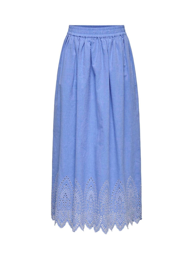 ONLY Blue Broderie Edge 100% Cotton Maxi Skirt - Image 5 of 6